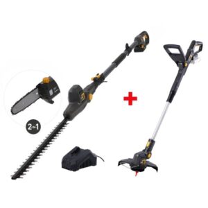 20V-pakke: Græstrimmer og stanghækkeklipper og -kædesav