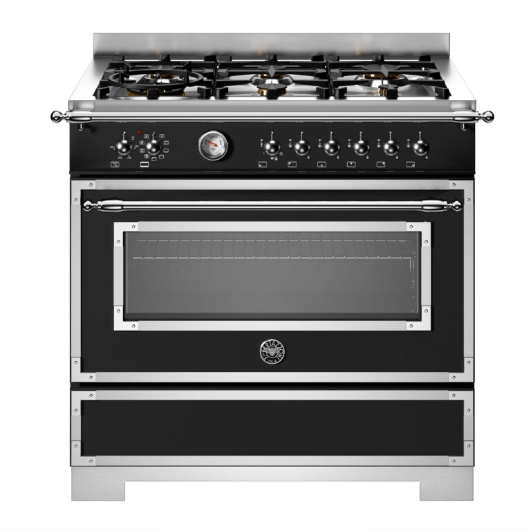 Bertazzoni HER96L1ENET2 Heritage gaskomfur 90 cm med 6 brændere og 1 ovn, mat sort