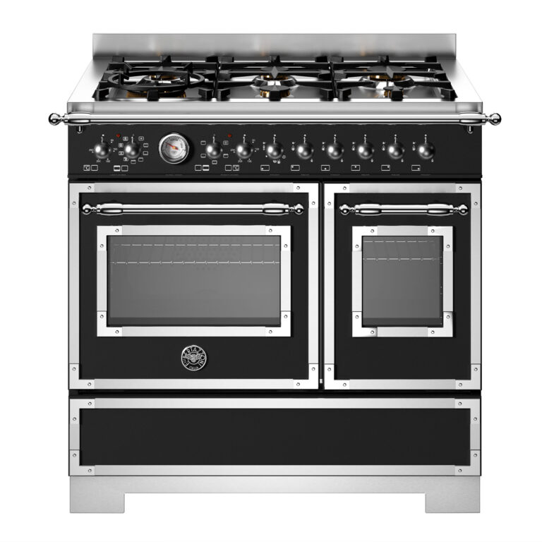 Bertazzoni HER96L2ENET2 Heritage gaskomfur 90 cm med 6 brændere og 2 ovne, mat sort