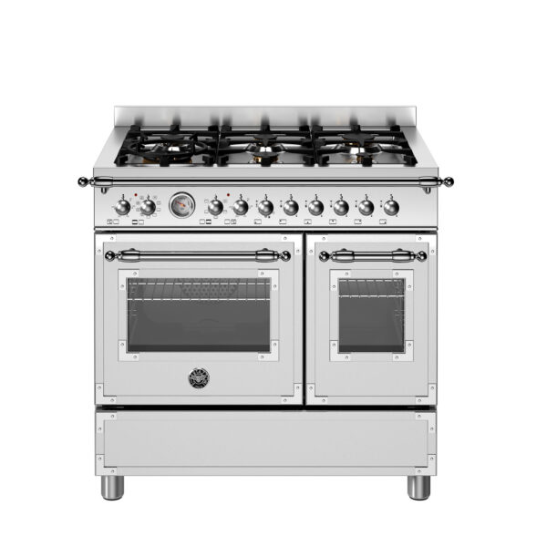 Bertazzoni HER96L2EXT Heritage Gaskomfur 90 cm med dobbeltovn og 6 brændere, rustfrit stål