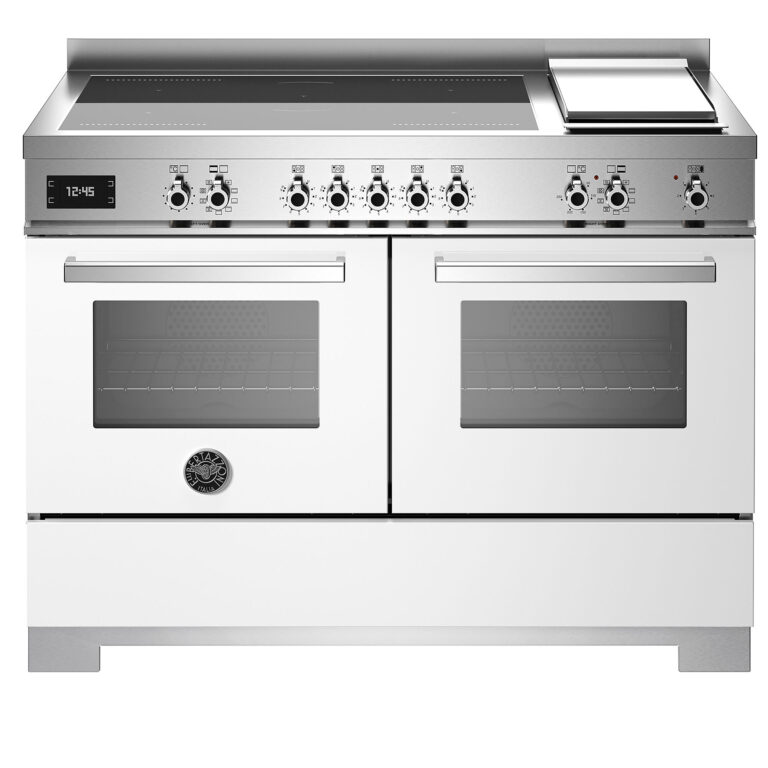 Bertazzoni PRO125I2EBIT2 Professional induktionskomfur 120 cm med 5 zoner, elektrisk stegebord og dobbelte ovne, hvid