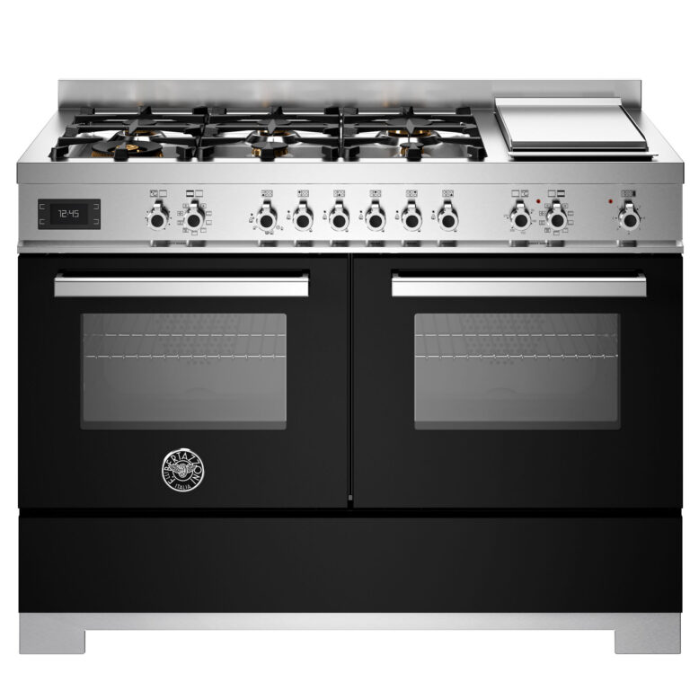 Bertazzoni PRO126G2ENET2 Professional gaskomfur 120 cm med 6 brændere, elektrisk stegebord og 2 ovne, sort