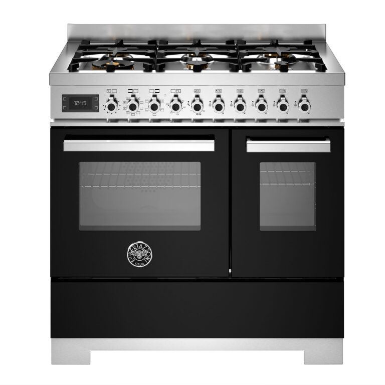 Bertazzoni PRO96L2ENET2 professional gaskomfur 90 cm med 6 brændere og 2 ovne, sort