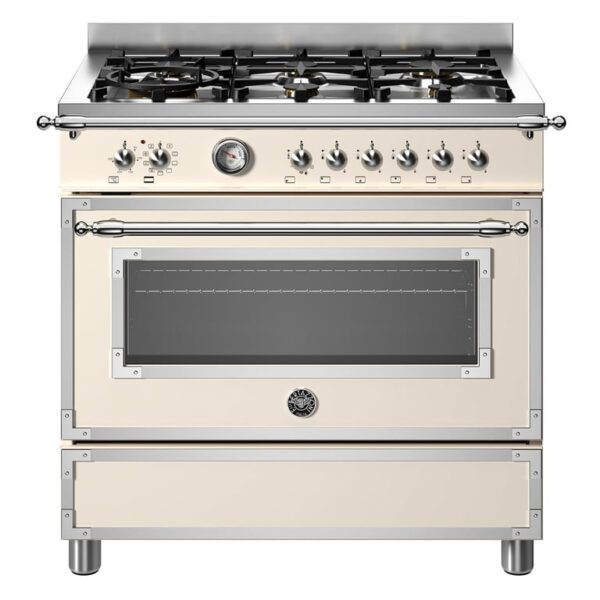 HER96L1EAVT Heritage gaskomfur med ovn, 90 cm, cremehvid