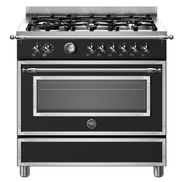 HER96L1ENET Heritage gaskomfur med ovn, 90 cm, mat sort