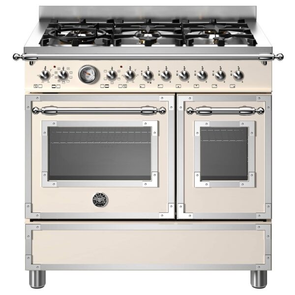 HER96L2EAVT Heritage gaskomfur med dobbeltovn, 90 cm, cremehvid