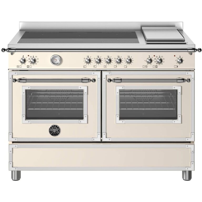 Bertazzoni Heritage induktionskomfur med dobbeltovn med og stegeplade 120 cm, elfenbenshvid