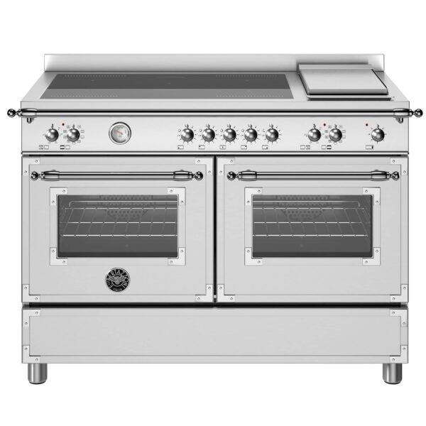 Heritage induktionskomfur med stegebord dobbeltovn 5 zoner 120 cm, rustfrit stål