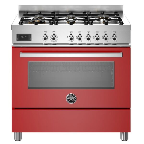 PRO96L1EROT Professional gaskomfur med ovn, 90 cm, rød