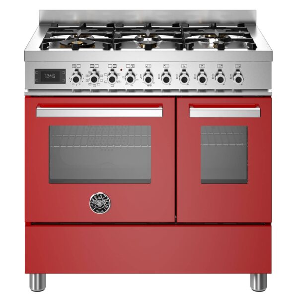 PRO96L2EROT Professional gaskomfur med dobbeltovn, 90 cm, rød