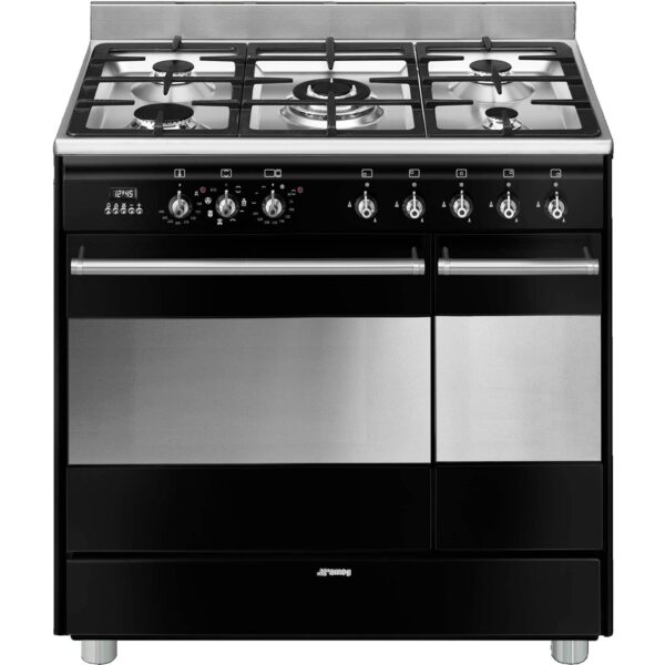 SCB92MN8 Gaskomfur med dobbeltovn, 90 cm, sort