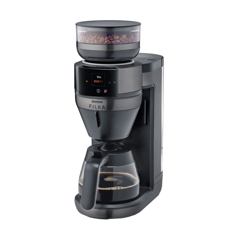 Severin FILKA kaffemaskine med glaskande, mørk metalfinish