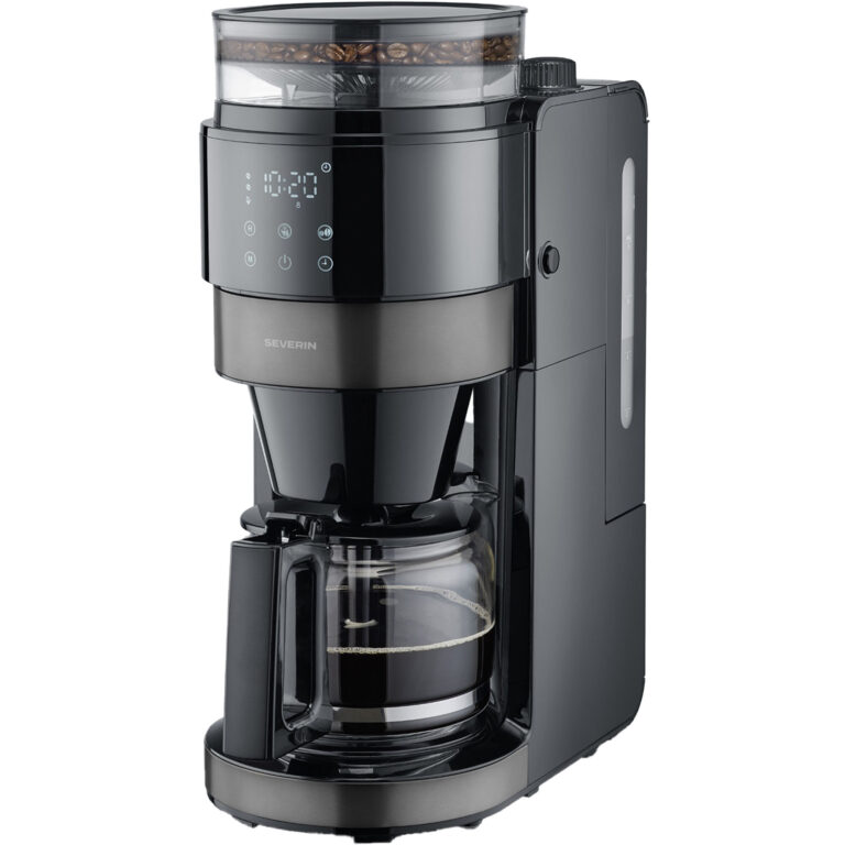 Severin Kaffemaskine med kværn & glaskande, dark inox